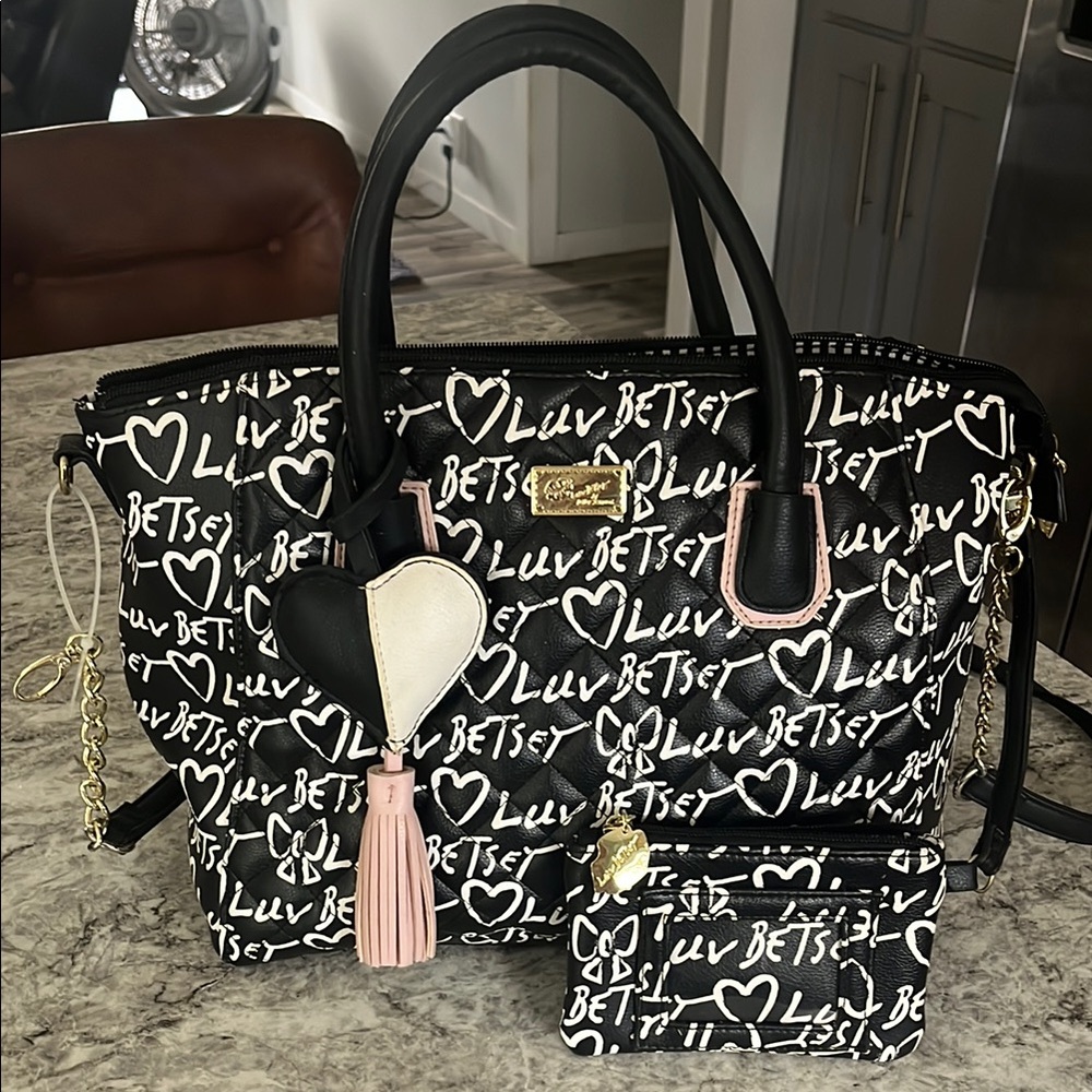 Betsey Johnson Black and White Script Tote